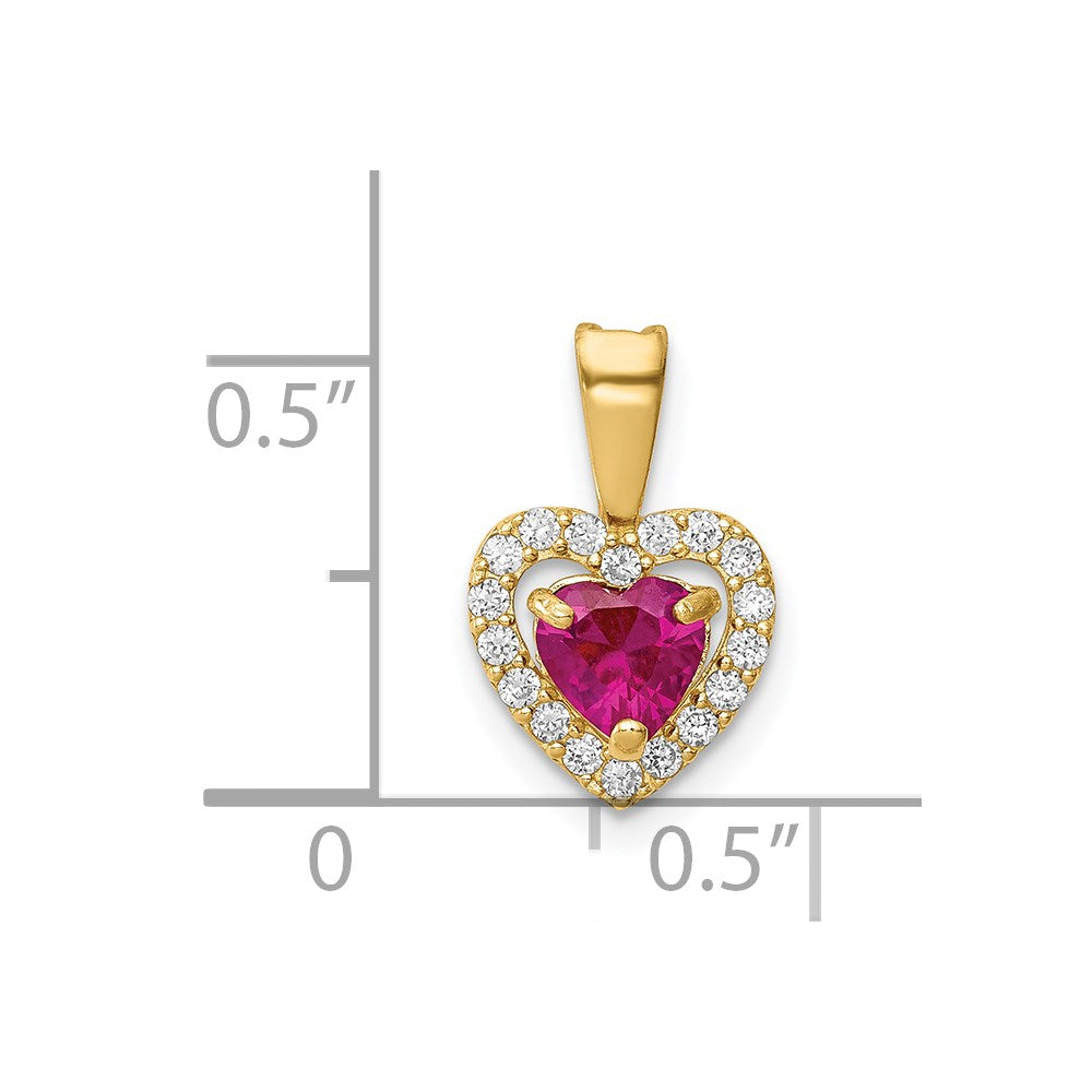 FJC Finejewelers 14 kt Yellow Gold Polished Red and Clear CZ Heart Charm 14 x 9 mm