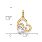 FJC Finejewelers 14 kt Yellow Gold with Rose and White Rhodium Polished 3 Hearts Charm 10 mm
