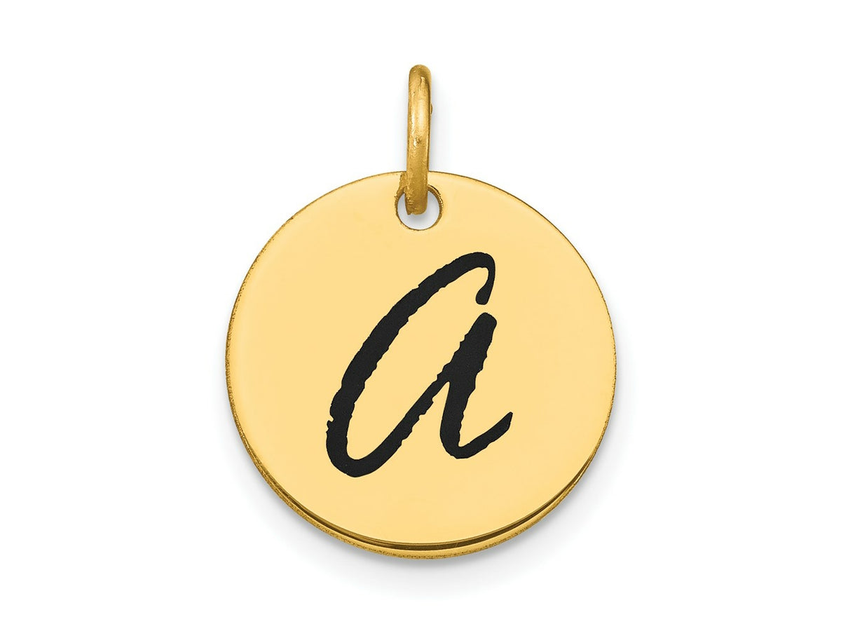 FJC Finejewelers 14 kt Yellow Gold Polished Black Enamel Letter A Initial Disk Charm 15 x 15 mm