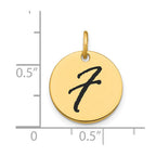 FJC Finejewelers 14 kt Yellow Gold Polished Black Enamel Letter F Initial Disk Charm 15 x 15 mm