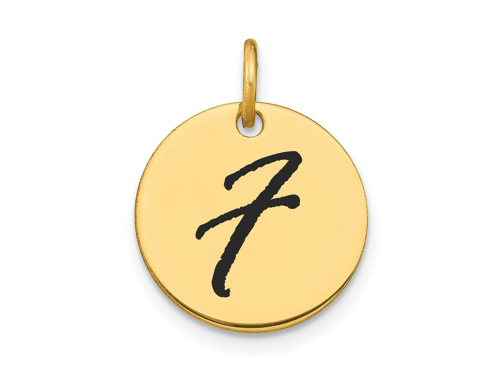 FJC Finejewelers 14 kt Yellow Gold Polished Black Enamel Letter F Initial Disk Charm 15 x 15 mm