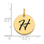 FJC Finejewelers 14 kt Yellow Gold Polished Black Enamel Letter H Initial Disk Charm 15 x 15 mm