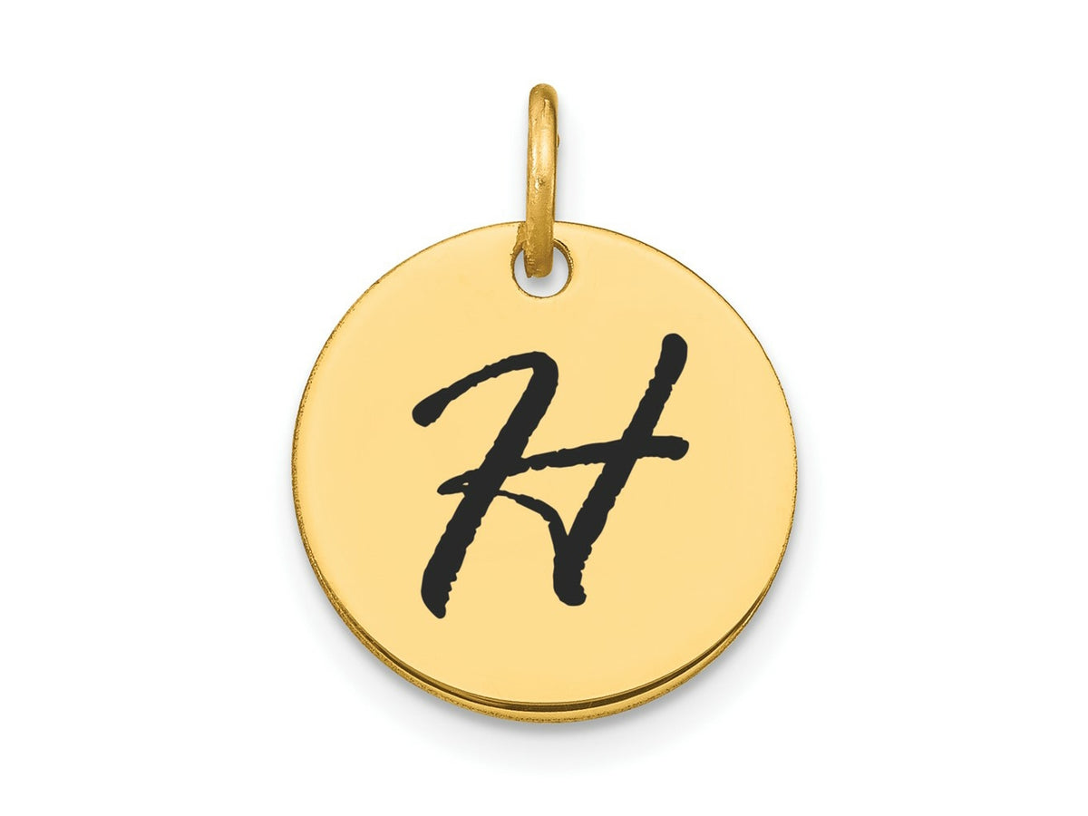 FJC Finejewelers 14 kt Yellow Gold Polished Black Enamel Letter H Initial Disk Charm 15 x 15 mm