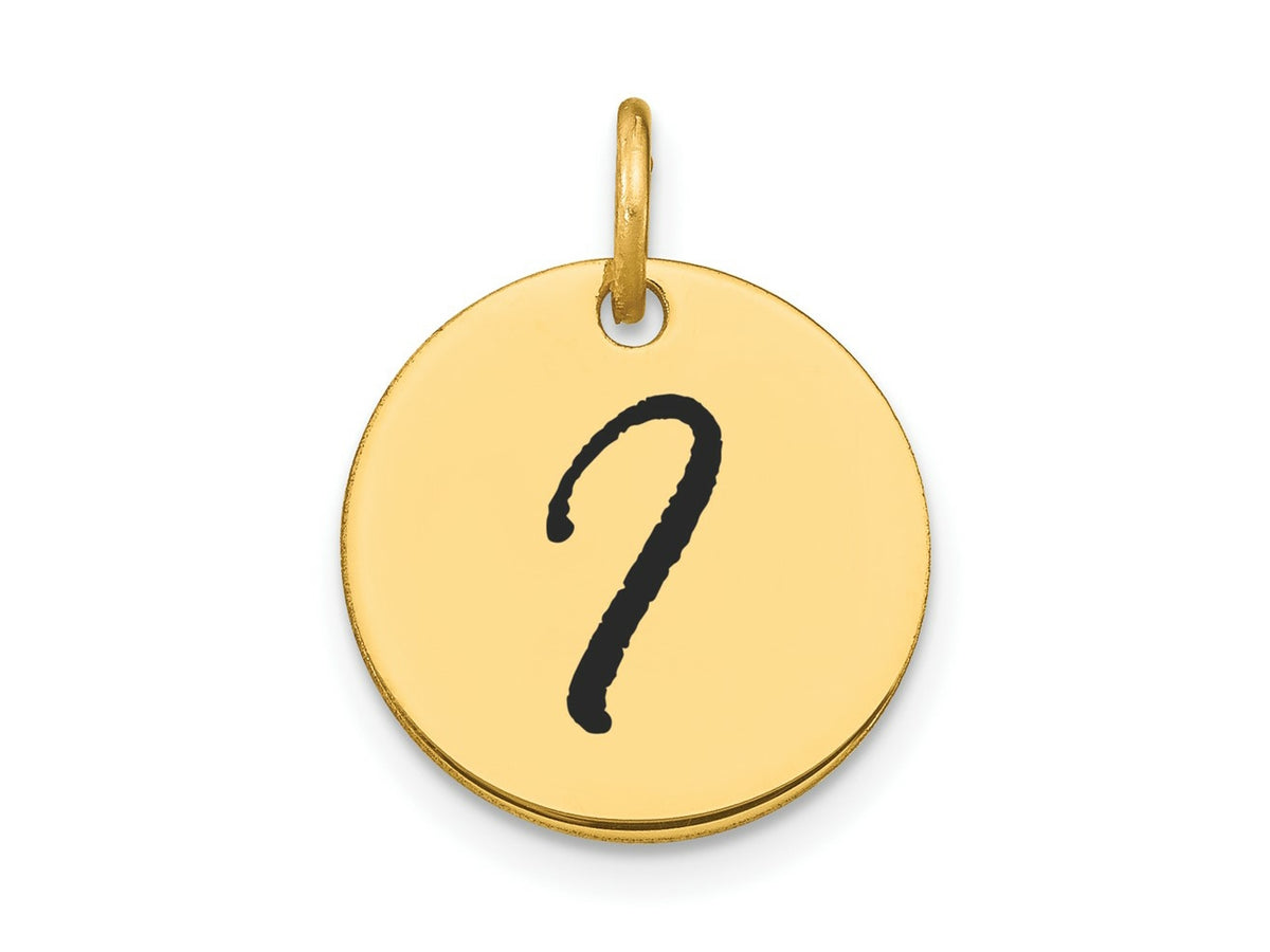 FJC Finejewelers 14 kt Yellow Gold Polished Black Enamel Letter I Initial Disk Charm 15 x 15 mm