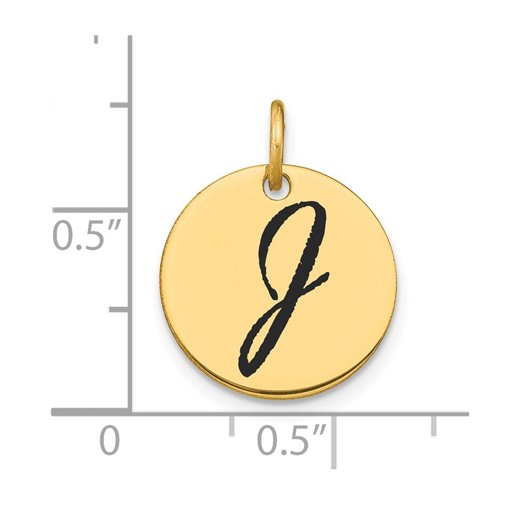 FJC Finejewelers 14 kt Yellow Gold Polished Black Enamel Letter J Initial Disk Charm 15 x 15 mm
