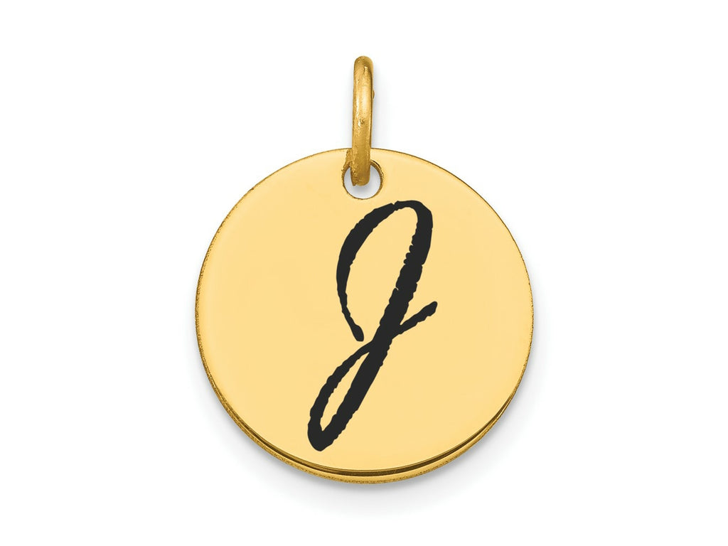 FJC Finejewelers 14 kt Yellow Gold Polished Black Enamel Letter J Initial Disk Charm 15 x 15 mm