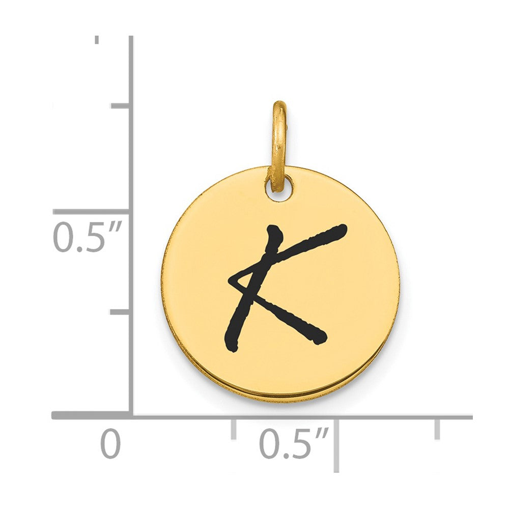 FJC Finejewelers 14 kt Yellow Gold Polished Black Enamel Letter K Initial Disk Charm 15 x 15 mm