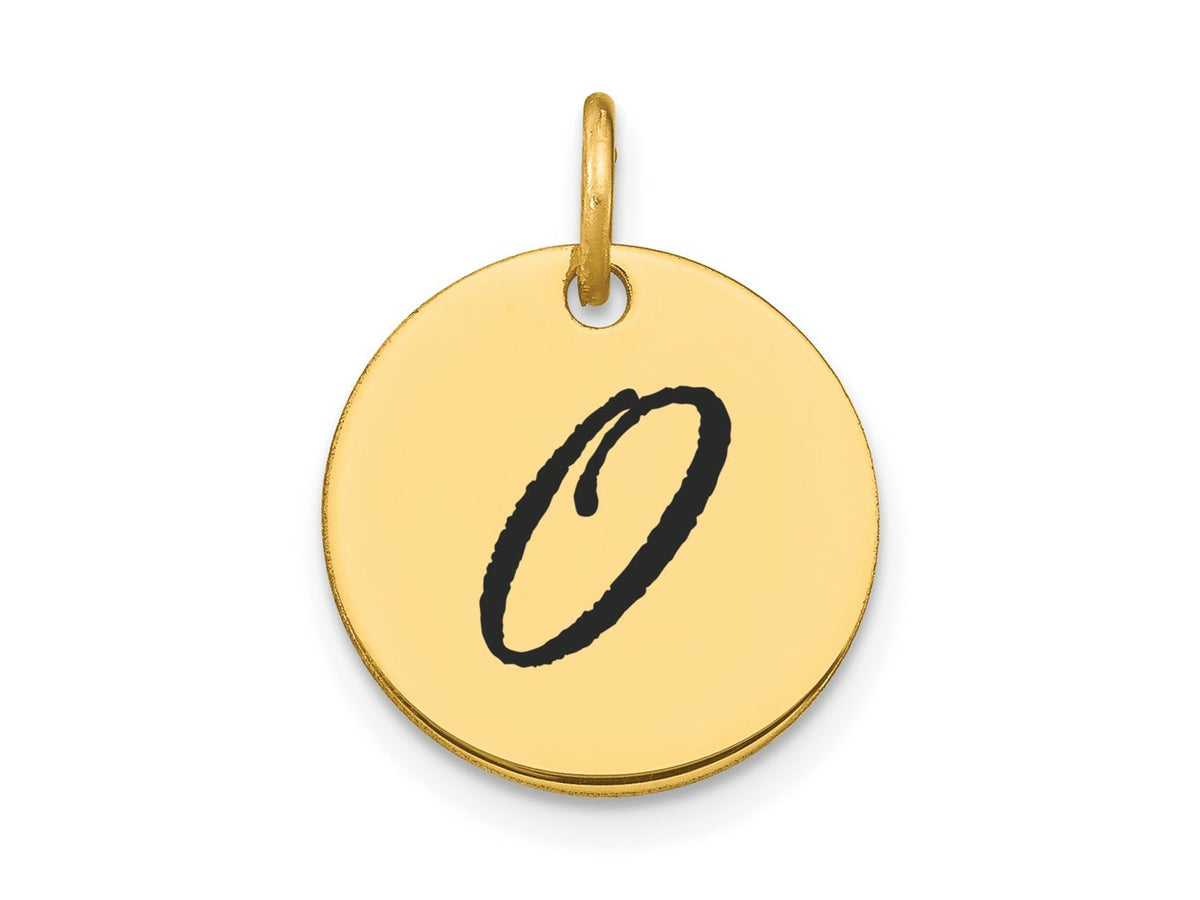FJC Finejewelers 14 kt Yellow Gold Polished Black Enamel Letter O Initial Disk Charm 15 x 15 mm