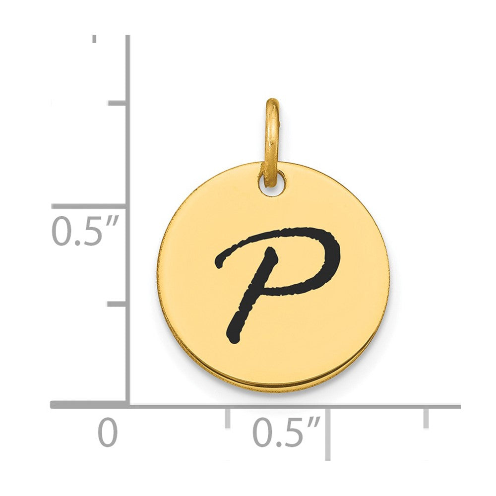 FJC Finejewelers 14 kt Yellow Gold Polished Black Enamel Letter P Initial Disk Charm 15 x 15 mm