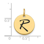 FJC Finejewelers 14 kt Yellow Gold Polished Black Enamel Letter R Initial Disk Charm 15 x 15 mm