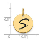 FJC Finejewelers 14 kt Yellow Gold Polished Black Enamel Letter S Initial Disk Charm 15 x 15 mm