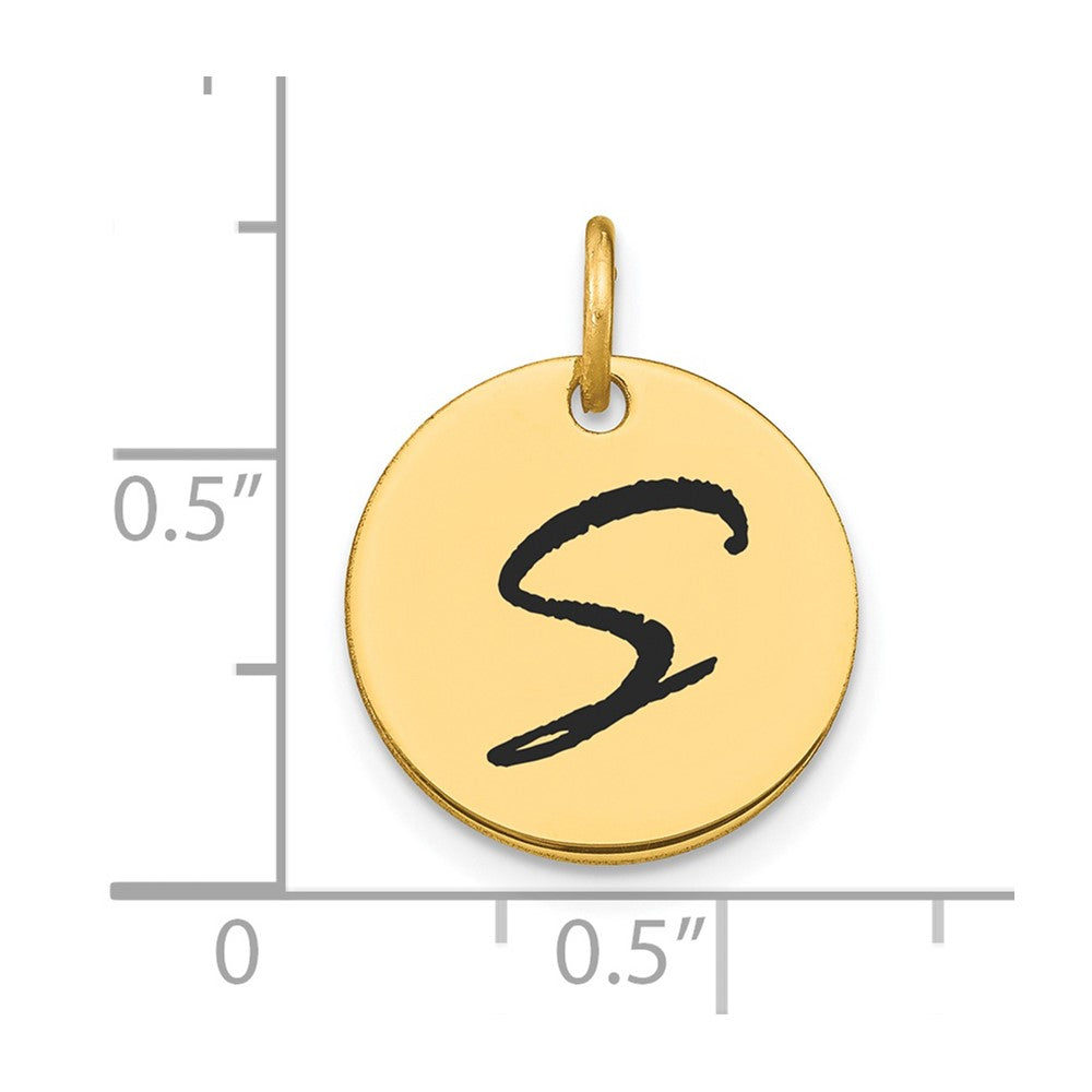 FJC Finejewelers 14 kt Yellow Gold Polished Black Enamel Letter S Initial Disk Charm 15 x 15 mm