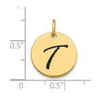 FJC Finejewelers 14 kt Yellow Gold Polished Black Enamel Letter T Initial Disk Charm 15 x 15 mm