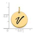 FJC Finejewelers 14 kt Yellow Gold Polished Black Enamel Letter V Initial Disk Charm 15 x 15 mm