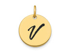 FJC Finejewelers 14 kt Yellow Gold Polished Black Enamel Letter V Initial Disk Charm 15 x 15 mm