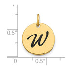 FJC Finejewelers 14 kt Yellow Gold Polished Black Enamel Letter W Initial Disk Charm 15 x 15 mm