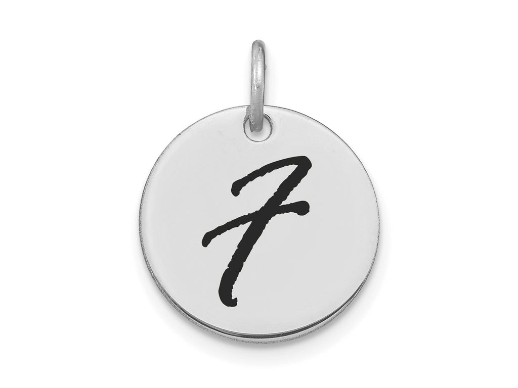 FJC Finejewelers 14 kt White Gold Polished Black Enamel Letter F Initial Disk Charm 15 x 15 mm