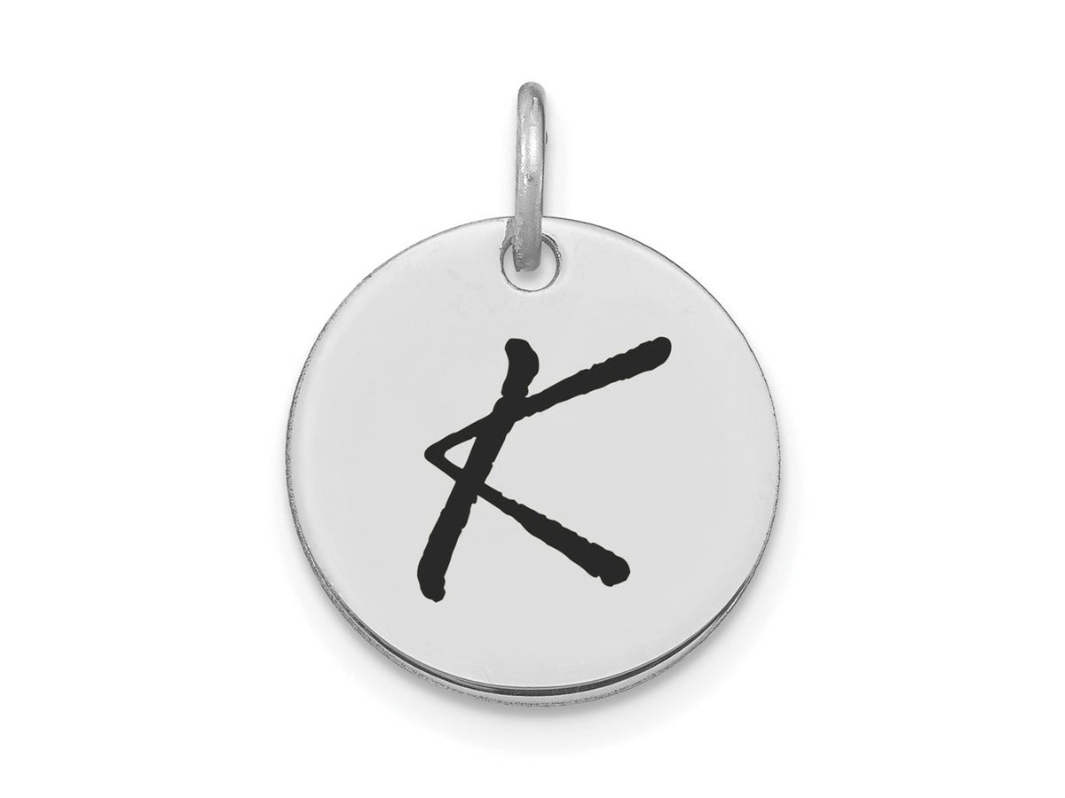 FJC Finejewelers 14 kt White Gold Polished Black Enamel Letter K Initial Disk Charm 15 x 15 mm