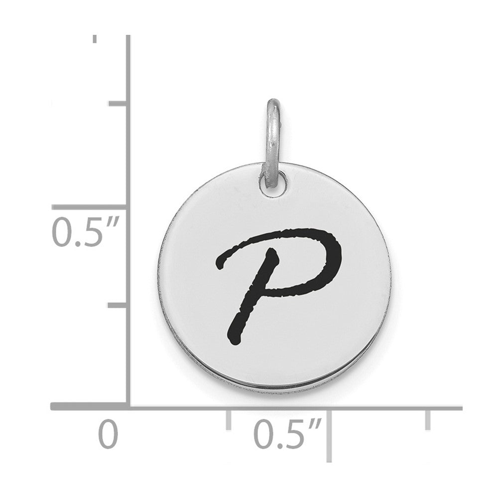 FJC Finejewelers 14 kt White Gold Polished Black Enamel Letter P Initial Disk Charm 15 x 15 mm