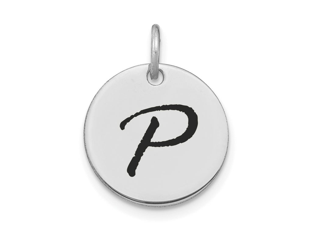 FJC Finejewelers 14 kt White Gold Polished Black Enamel Letter P Initial Disk Charm 15 x 15 mm