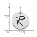 FJC Finejewelers 14 kt White Gold Polished Black Enamel Letter R Initial Disk Charm 15 x 15 mm