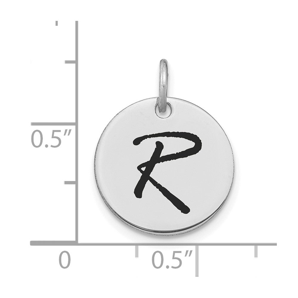 FJC Finejewelers 14 kt White Gold Polished Black Enamel Letter R Initial Disk Charm 15 x 15 mm