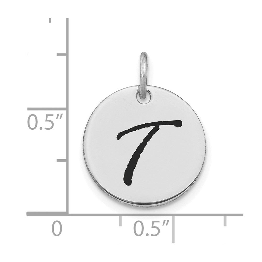 FJC Finejewelers 14 kt White Gold Polished Black Enamel Letter T Initial Disk Charm 15 x 15 mm