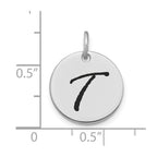 FJC Finejewelers 14 kt White Gold Polished Black Enamel Letter T Initial Disk Charm 15 x 15 mm