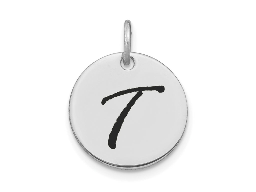FJC Finejewelers 14 kt White Gold Polished Black Enamel Letter T Initial Disk Charm 15 x 15 mm