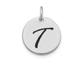 FJC Finejewelers 14 kt White Gold Polished Black Enamel Letter T Initial Disk Charm 15 x 15 mm
