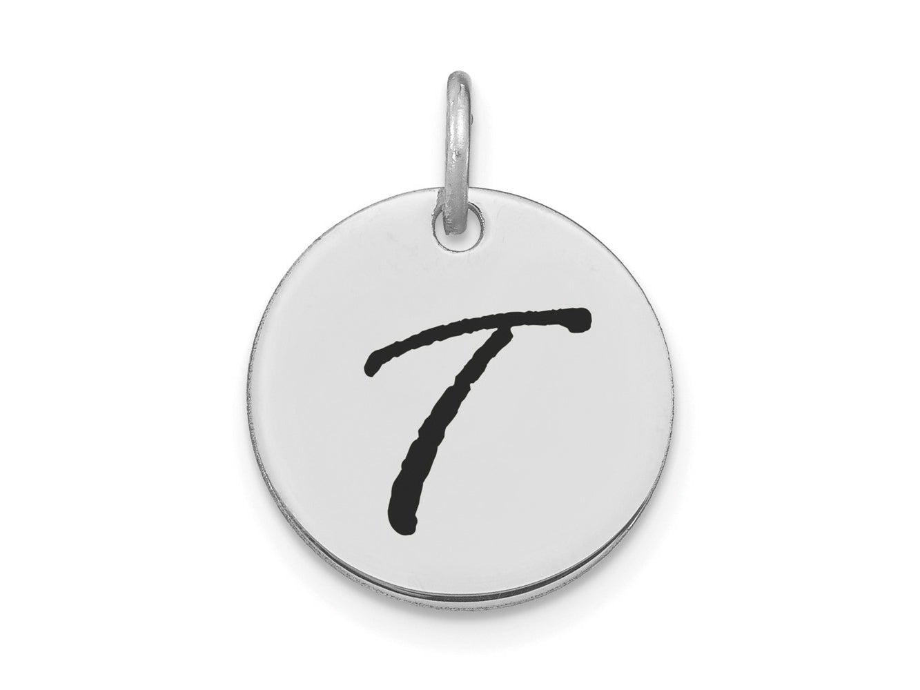 FJC Finejewelers 14 kt White Gold Polished Black Enamel Letter T Initial Disk Charm 15 x 15 mm