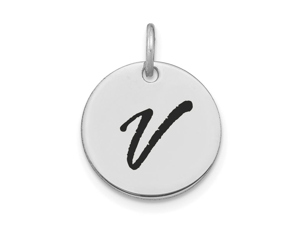 FJC Finejewelers 14 kt White Gold Polished Black Enamel Letter V Initial Disk Charm 15 x 15 mm