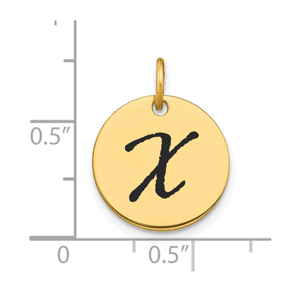 FJC Finejewelers 14 kt Yellow Gold Polished Black Enamel Letter X Initial Disk Charm 15 x 15 mm