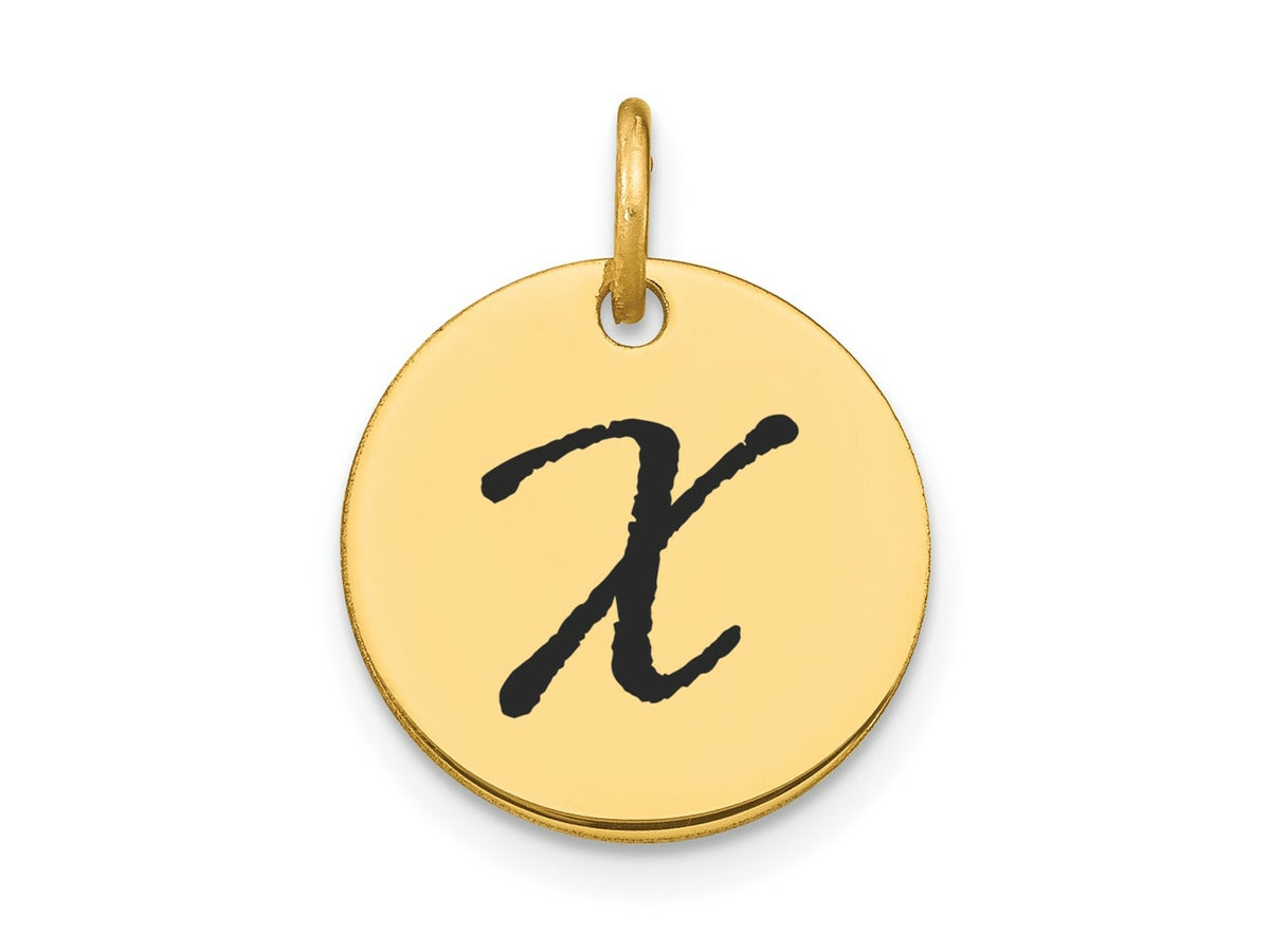 FJC Finejewelers 14 kt Yellow Gold Polished Black Enamel Letter X Initial Disk Charm 15 x 15 mm