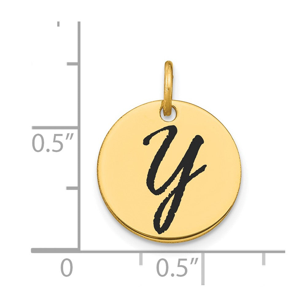 FJC Finejewelers 14 kt Yellow Gold Polished Black Enamel Letter Y Initial Disk Charm 15 x 15 mm