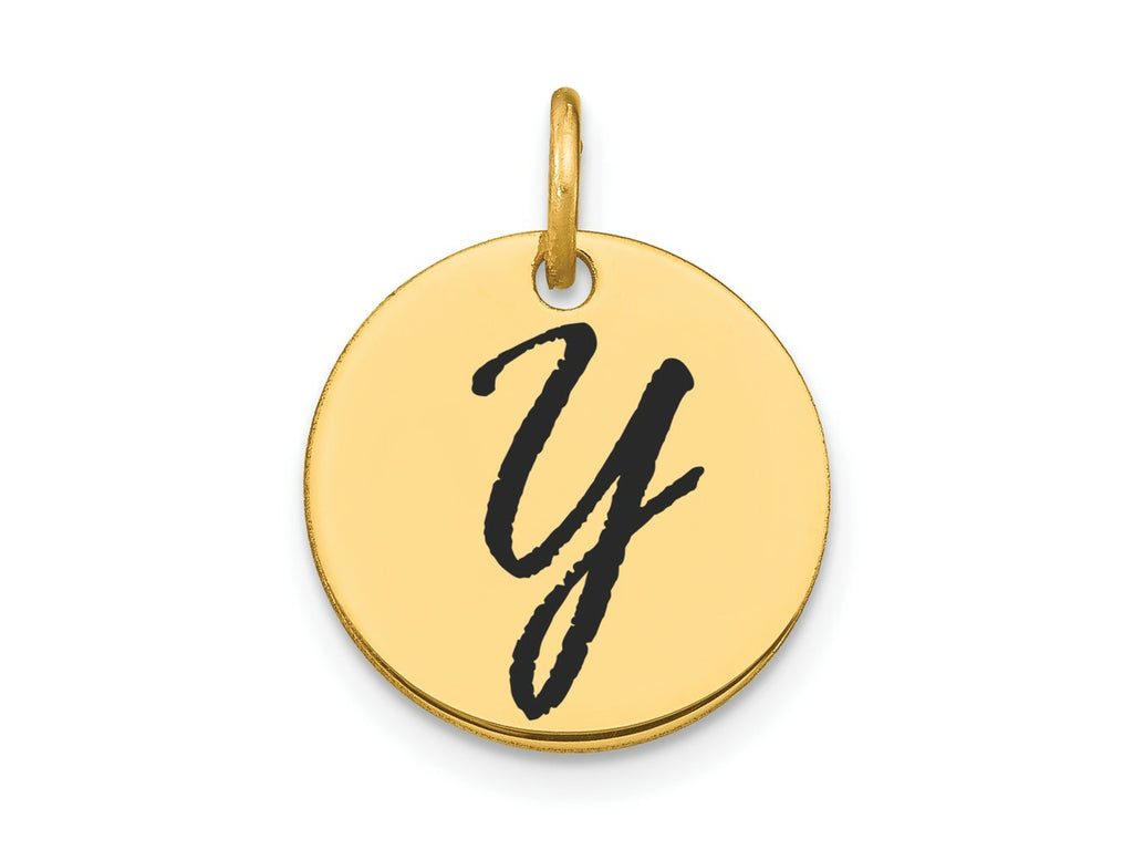 FJC Finejewelers 14 kt Yellow Gold Polished Black Enamel Letter Y Initial Disk Charm 15 x 15 mm