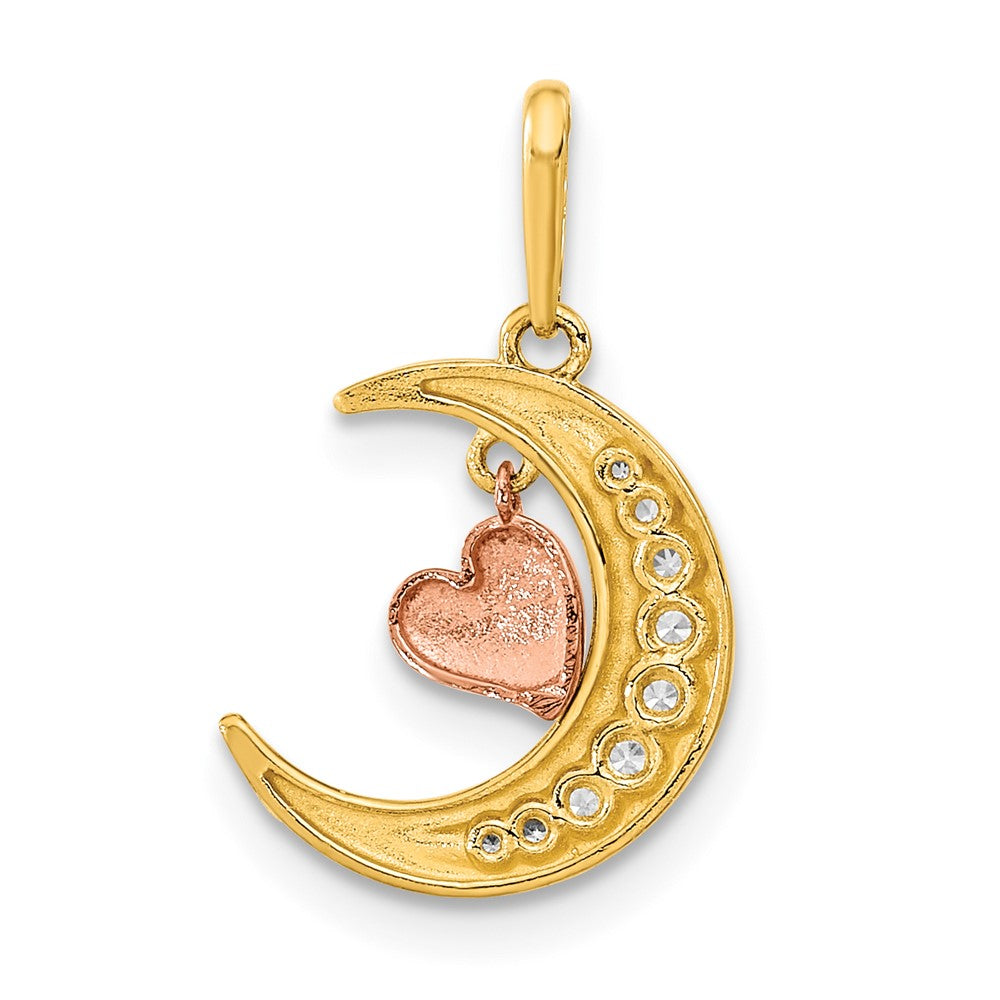 FJC Finejewelers 14 kt Two Tone Gold CZ Moon Heart Charm