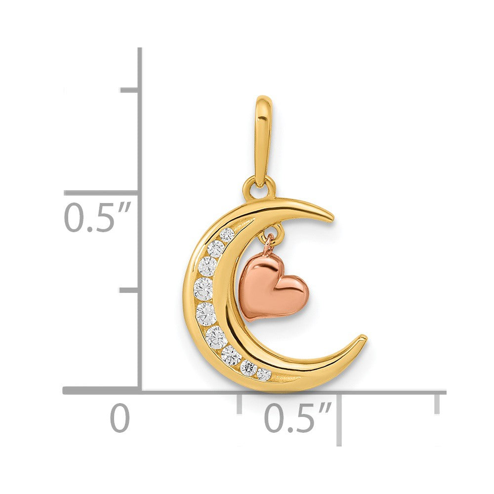 FJC Finejewelers 14 kt Two Tone Gold CZ Moon Heart Charm