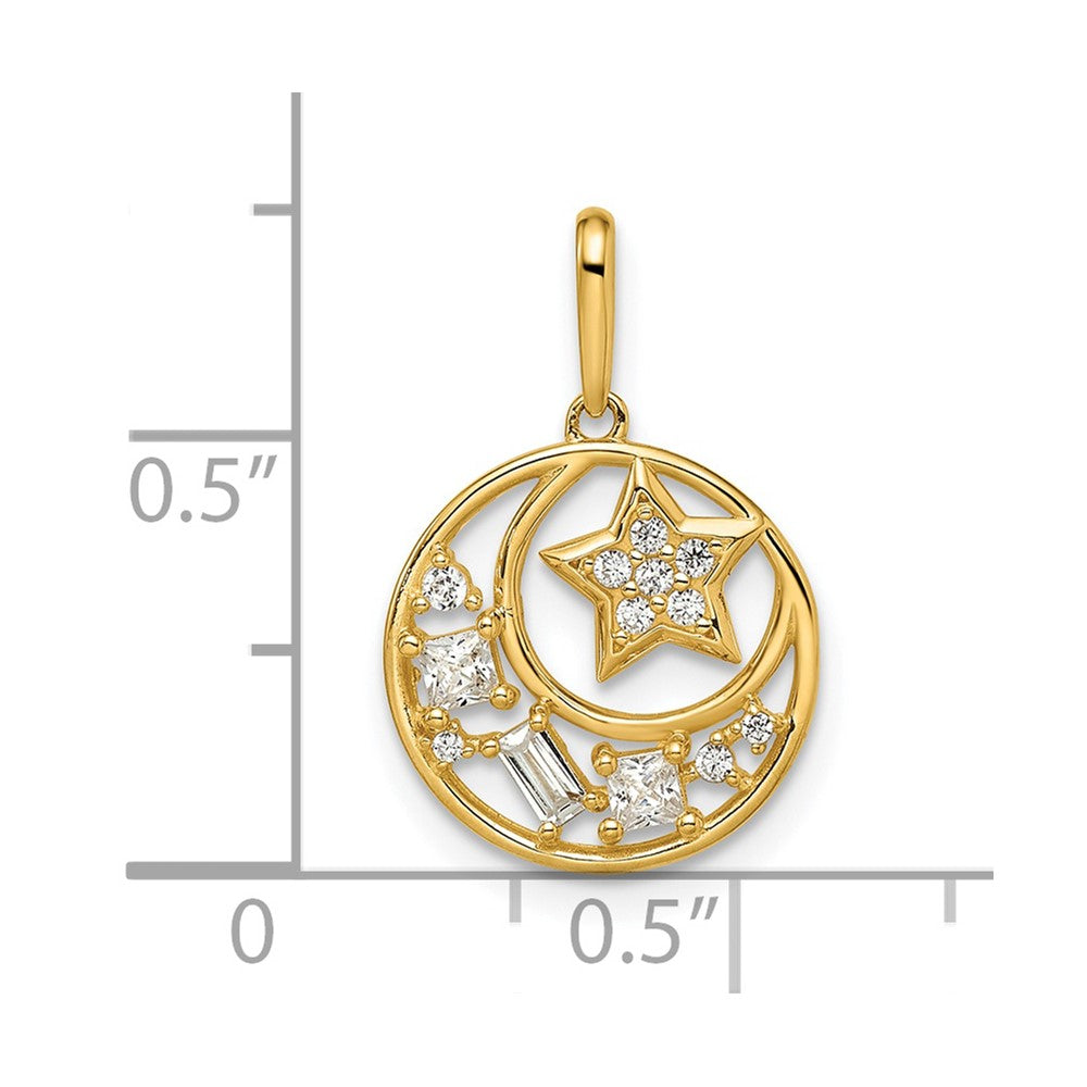 FJC Finejewelers 14 kt Yellow Gold CZ Star and Moon Charm 18 x 13 mm