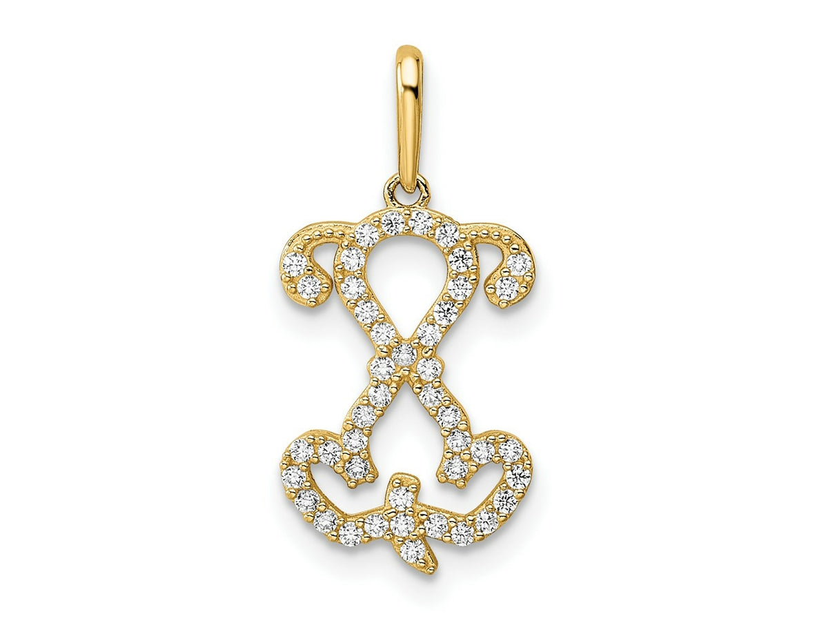 FJC Finejewelers 14 kt Yellow Gold Polished CZ Puppy Sitting Outline Charm 19 x 11 mm