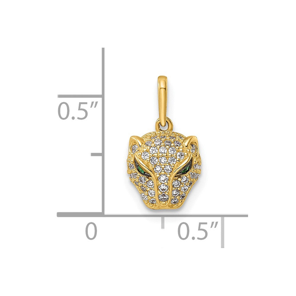 FJC Finejewelers 14 kt Yellow Gold Polished Green and White CZ Lioness Head Charm 9 mm