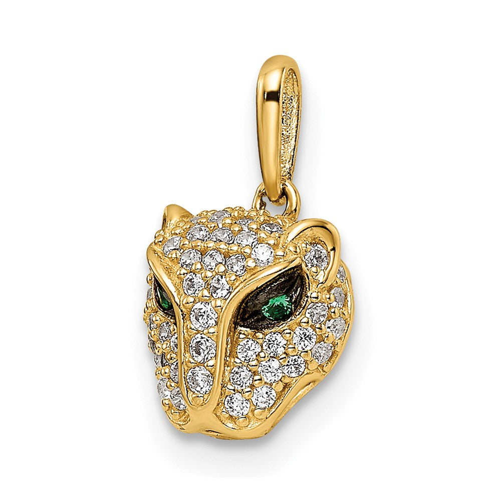 FJC Finejewelers 14 kt Yellow Gold Polished Green and White CZ Lioness Head Charm 9 mm