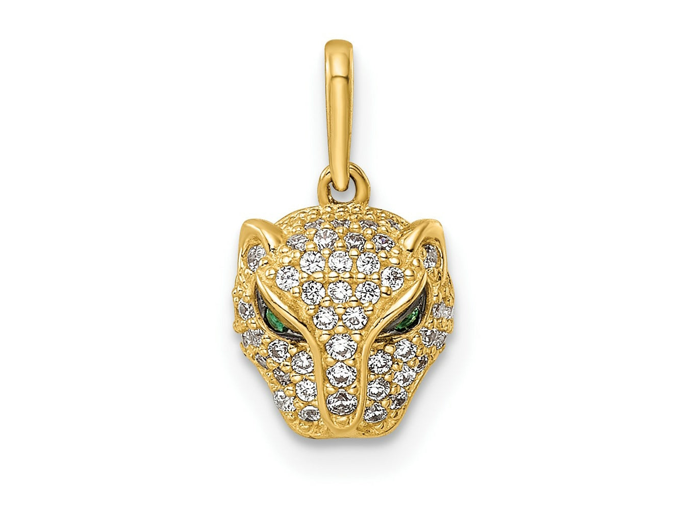 FJC Finejewelers 14 kt Yellow Gold Polished Green and White CZ Lioness Head Charm 9 mm