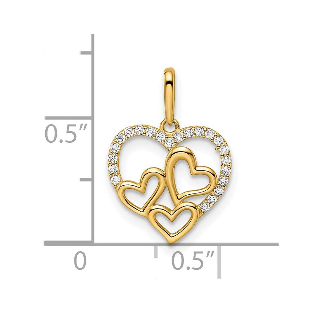 FJC Finejewelers 14 kt Yellow Gold CZ Hearts Charm 12 mm