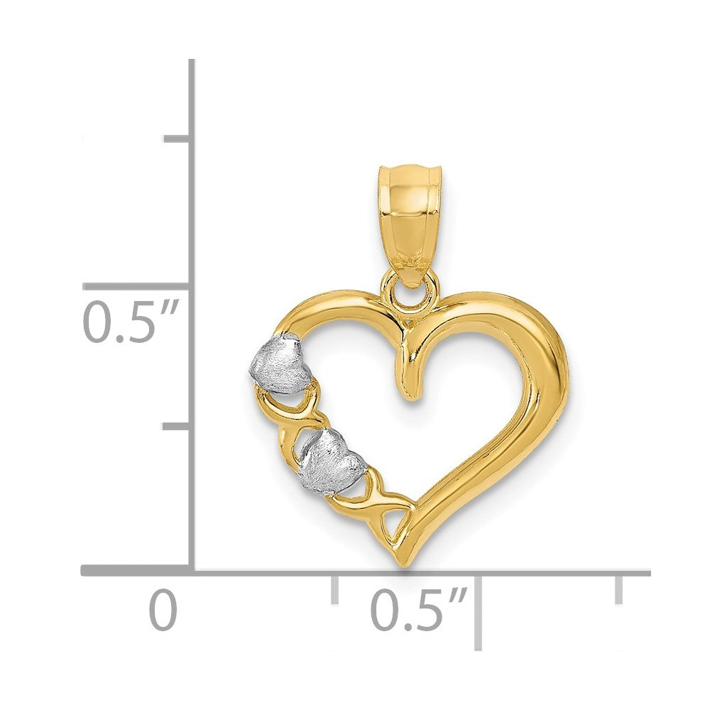 FJC Finejewelers 14 kt Yellow Gold w/White Rhodium Polished Heart and -X- Charm 19 x 15 mm