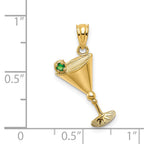 FJC Finejewelers 14 kt Yellow Gold Martini Glass with Green CZ Olive Charm 22 x 10 mm