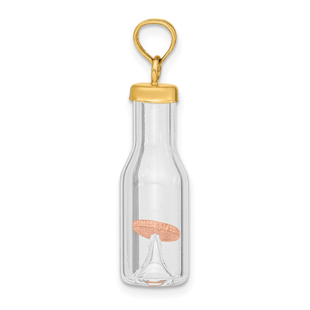 FJC Finejewelers 14 kt Yellow Gold 3-D Mini Penny in Glass Bottle Charm 32 x 8 mm