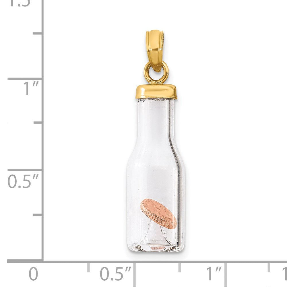 FJC Finejewelers 14 kt Yellow Gold 3-D Mini Penny in Glass Bottle Charm 32 x 8 mm