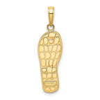 FJC Finejewelers 14 kt Yellow Gold Rhodium 3D Enameled Flowers On Green Flip Flop Charm 29 x 9 mm