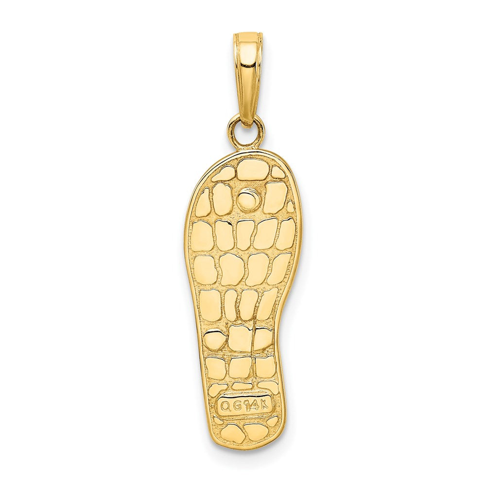 FJC Finejewelers 14 kt Yellow Gold Rhodium 3D Enameled Flowers On Green Flip Flop Charm 29 x 9 mm